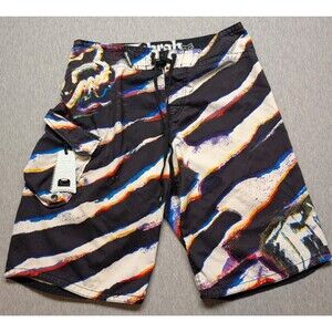 Y2K FOX Board Shorts Cargo Pocket Swim Trunks Mens Size 33 With Bottle Opener